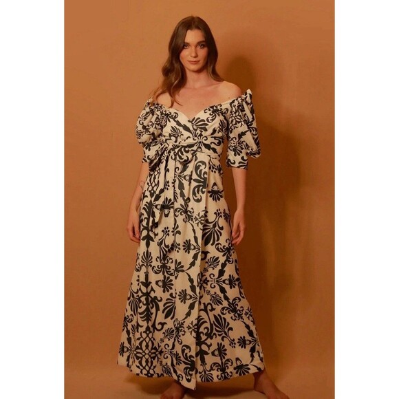 Liliana Meza Kailani Dress Black White Geographic Maxi Dress Size Large - Picture 3 of 13